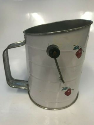 Vintage Bromwell ' s 3 Cup Flour Sifter White with Apple Design 2