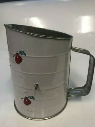 Vintage Bromwell ' s 3 Cup Flour Sifter White with Apple Design 3