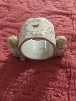 Vintage Porcelain Napkin Ring With Babies And Butterfly