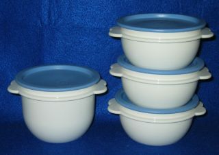 Tupperware One - Touch Storage Bowls White With Blue Seals