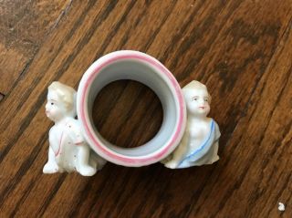 Vintage Porcelain Napkin Ring With Babies And Lady Bug