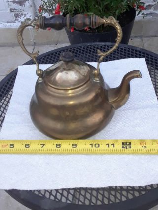 Vintage Brass Teapot Tea Kettle Coffee Pot Wood Handle Patina