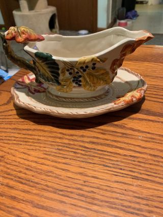 Bico China Raised Fall Leaves Gravy Boat With Matching Plate