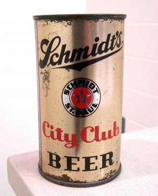 tough c.  1950s SCHMIDT ' S City Club flat top beer can from St.  Paul,  MN 3