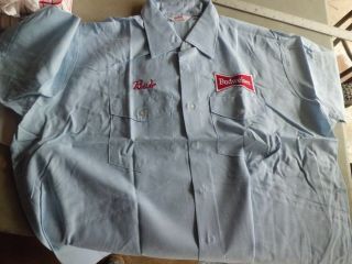 BUDWEISER VINTAGE 1980 ' s Beer Driver Long Sleeve Delivery Shirt sz 17 - 17 1/2 2