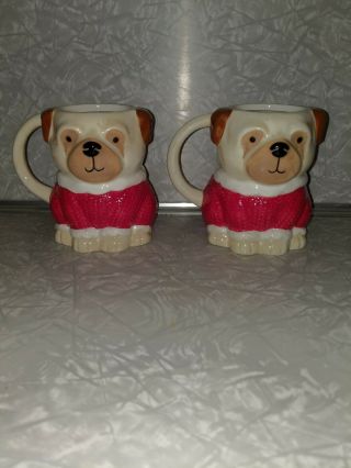 Martha Stewart Pugs And Plaids Figural Ceramic Coffee Mug Set Of 2 Matching Pair