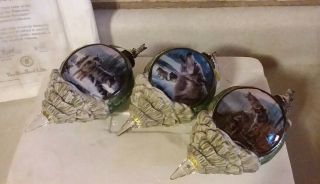 3 Bradford Call Of The Wilderness Wolf Ornaments 3rd Issue Christmas Tree Decor