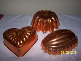 Set Of 3 Copper Tone Aluminum Molds Jello / Cake / Wall Decor With Hooks