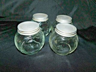 4 Vintage Sellers Type Small Hoosier Kitchen Cupboard Round Canister Spice Jars