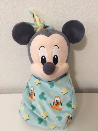 Disney Parks Mickey Mouse Baby Plush With Blanket Pouch 10 " Disney Babies
