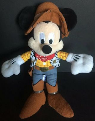 Disney Parks Mickey Mouse Plush As Sheriff Woody On Toy Story Stuffed Animal 11”