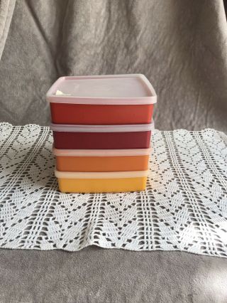 4 Vintage Tupperware Square A Way Sandwich Keepers W/lids 670 Harvest Colors