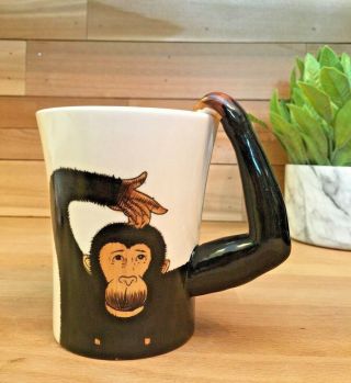 Pier One 1 Imports Large Hand Painted Monkey Chimpanzee 3d Arm Mug Cup