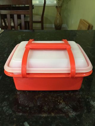 Vtg Classic 70s Orange Tupperware Pak - N - Carry Lunch Box W/containers 11 Pc Kit
