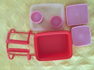 Vtg Classic 70s Orange Tupperware Pak - N - Carry Lunch Box w/containers 11 pc Kit 3