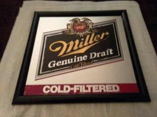 Vintage Miller Draft Beer Bar Sign / Mirror Cold Filtered Draft