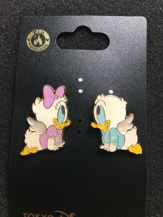 Disney Pin Set Babies Donald And Daisy Duck Baby Angels With Wings Tokyo Sea