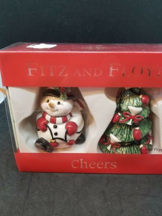 Fitz And Floyd Cheers Salt And Pepper Shaker Set Snowman Christmas Tree Holiday