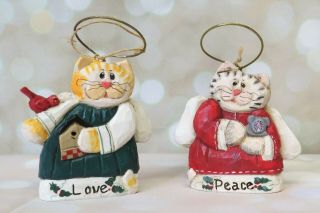 2 Eddie Walker Midwest Cannon Falls Angel Cat Christmas Ornaments Love Peace