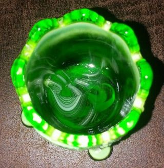 Vintage Marbled Slag Glass OLD SLEEPY EYE Green Footed Toothpick Holder 3