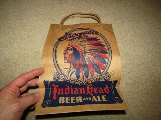 IROQUOIS INDIAN HEAD beer & ale (Indian Chief) 1930 ' s paper bag YORK 3