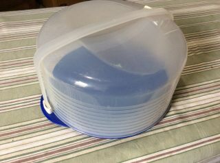 Tupperware 3062 Blue Maxi Cake Taker Tray & Cover 12” Round Saver Carrier