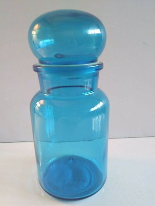 Vintage Blue Glass Apothecary Canister Jar Bubble 8 - 1/2 " Tall