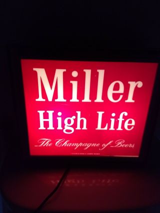 Vintage Miller High Life Lighted Beer Sign Champagne Of Beers Man Cave Bar