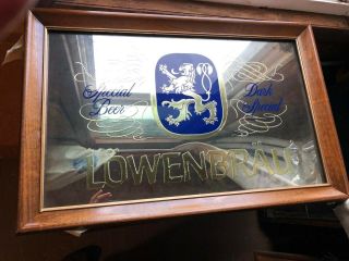Vintage Lowenbrau Beer Mirror Sign - 23 " X15 " Framed