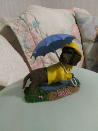 Danbury Dachshund Dog Perpetual Calendar Figurine Of Month For April