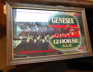 Vintage Genesee Ale 12 Horse Mirror Sign - Clydesdale & Wagon - 22 " X14 "