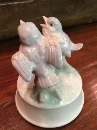 Otagiri Made In Japan Musical Porcelain Statue Pastel Blue Birds Music Box 4 " T