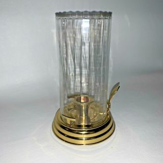 PartyLite P7750 Brass Chamber Lamp Ribbed Optic Glass Shade Candle Holder 3