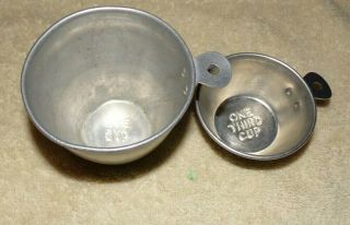 2 Vintage Tin Measuring Cups 1/3 Cup And 1 Cup Vg