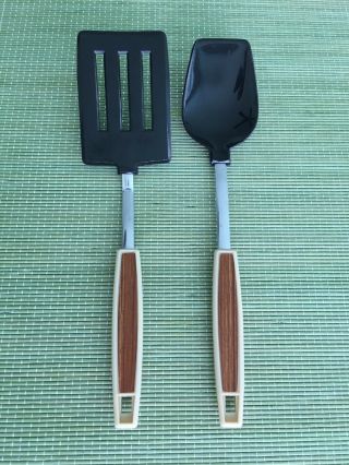 Vintage Kitchen Utensils “wood Grain” Serving Spoon And Spatula Korea