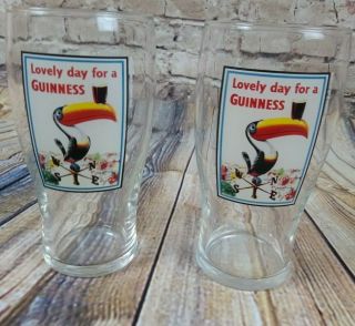 Guinness Vintage Beer Pint Glass Set Of 2 " Lovely Day For A Guinness "