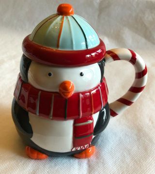 Collectible Mug St.  Nicholas Square Christmas " Merry Merry " Penguin W Lid