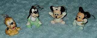 Disney Babies Christmas Ornaments Set/4 - Mickey,  Minnie Mouse,  Pluto,  Goofy Vgc