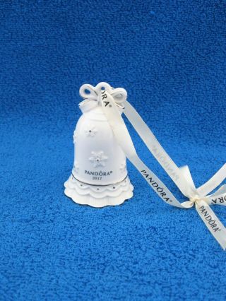 Pandora Porcelain White 3 - D Snowflake Christmas Bell Ornament 2017 Ltd.  Edition