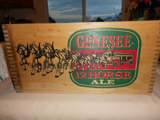 Genesee Beer 12 Horse Ale Wooden Crate With Bottle Cap Game On Lid