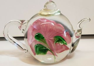 Glass Tea Pot Paperweight Heirloom Dynasty Gallery Handmade 4 1/2 