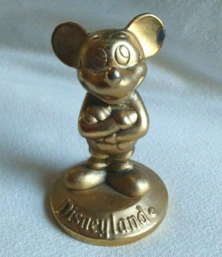 Vintage Disneyland Mickey Mouse Statue Metal Gold Colored