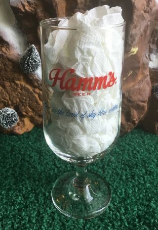 2 Hamm ' s Stubby Goblet Taster Beer Glass Hamm’s Sky Blue Waters Red Letters 3