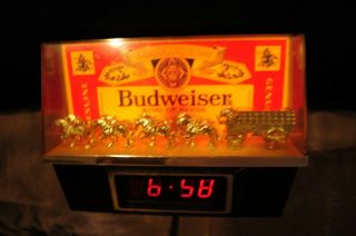 Vintage Budweiser Clydesdales & Wagon Lighted Digital Bar Clock