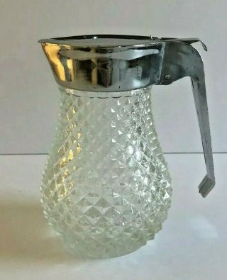 Vintage Diner Diamond Cut Clear Glass Syrup Sugar Creamer Dispenser (a8)