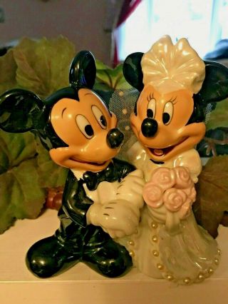 Disney Mickey & Minnie Mouse Bride Groom Wedding Figurine Porcelain Cake Topper