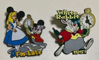 Disney Store Japan Alice In Wonderland Alice & White Rabbit 2 Pin Set