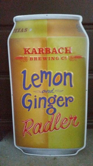 Texas Karbach Brewing Lemon & Ginger Beer Can Tin Tacker Embossed Sign 22 " X12 "