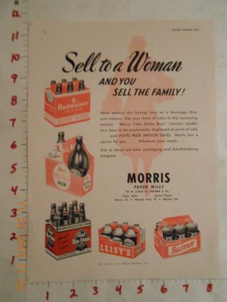 1952 Morris Paper Mills Beer Trade Ad Leisy 