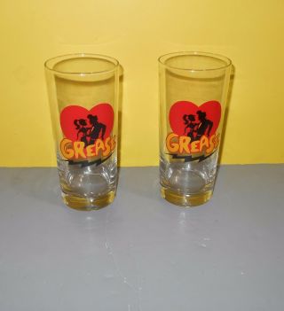 Grease Movie Tumbler Drinking Glass Pair - Dancing Pair Red Heart Logo